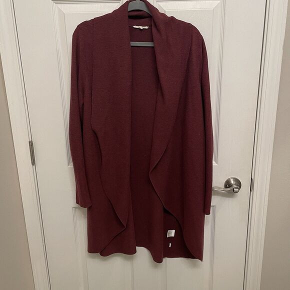 Eileen Fisher Sweaters - Eileen Fisher Womens Burgundy Italian Yarn Open Front Cardigan Sweater L